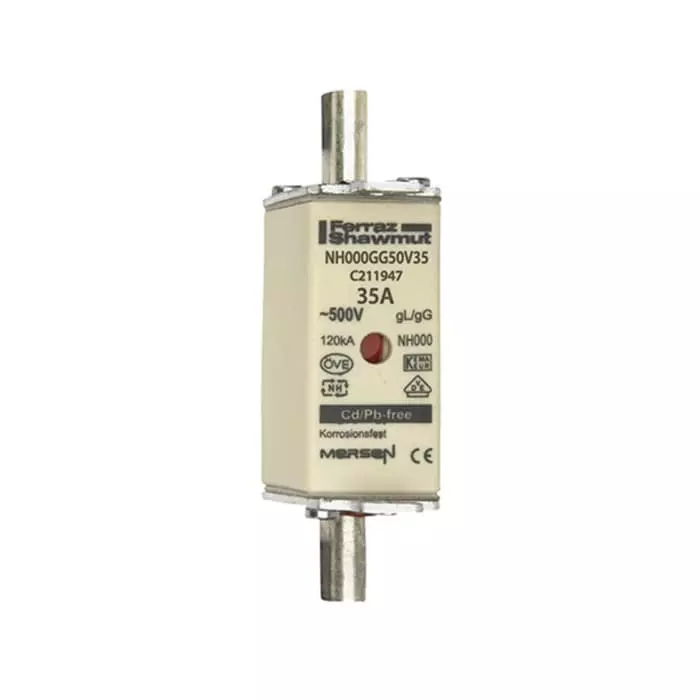 Mersen Tag Fuse 35 A 500 V AC 78x52x21 mm, NH000GG50V35/3 (Pack of 3 Pcs)