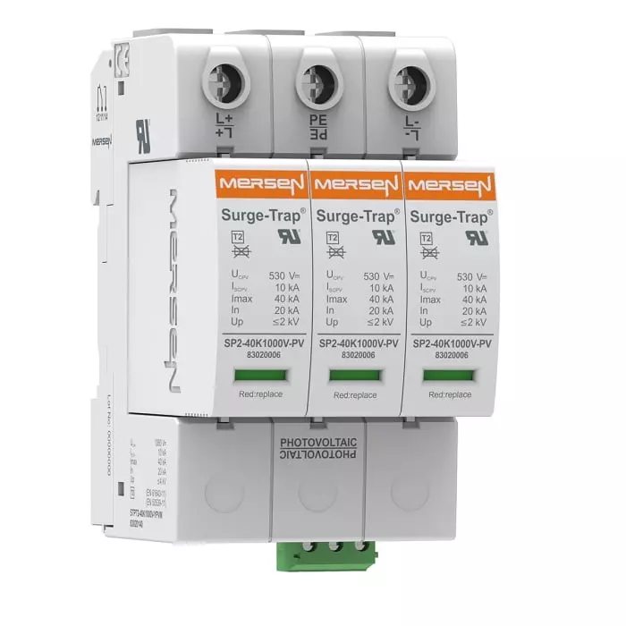 Mersen Surge Protector 40 kA 1060 V DC DIN Rail Mount, 83020141 - STPT2-40K1000V-YPVM