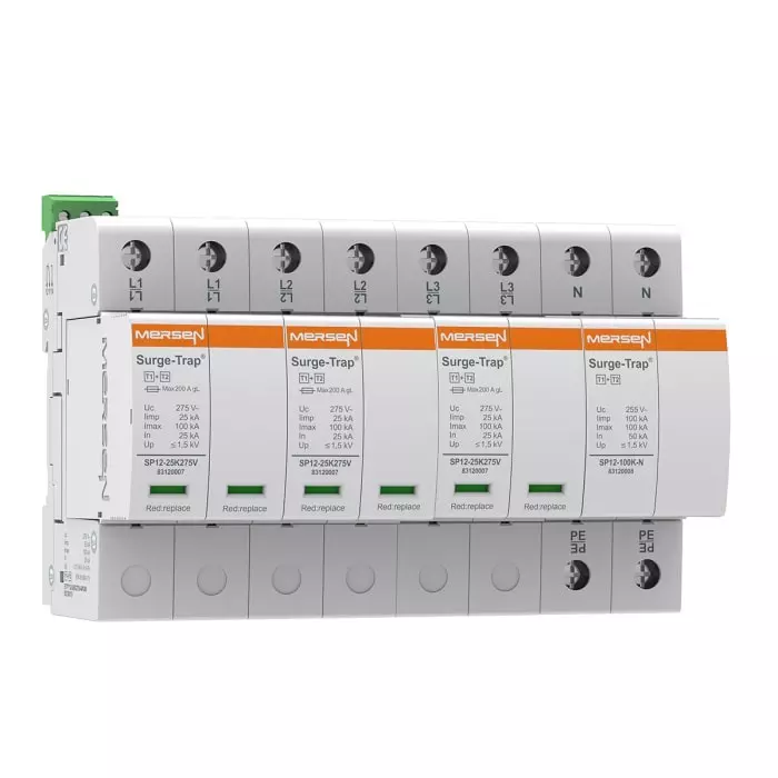 Mersen Surge Protector 25 kA 275 V DC & 230/400 V AC DIN Rail Mount, 83120151 - STPT12-25K275V-4PGM