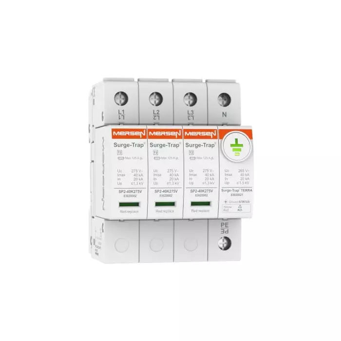 Mersen Surge Protector 40 kA 400 V AC DIN Rail Mount, 83020185 - STPT2-40K275V-4P-TE GROUND MONITORING
