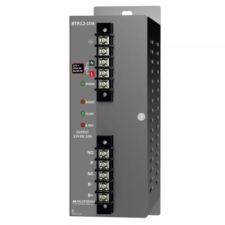 Multispan Battery Charger 170 to 270 V AC (L-N) Input Voltage and <2 mA at 230 V AC Leakage Current, BTR 12-10A