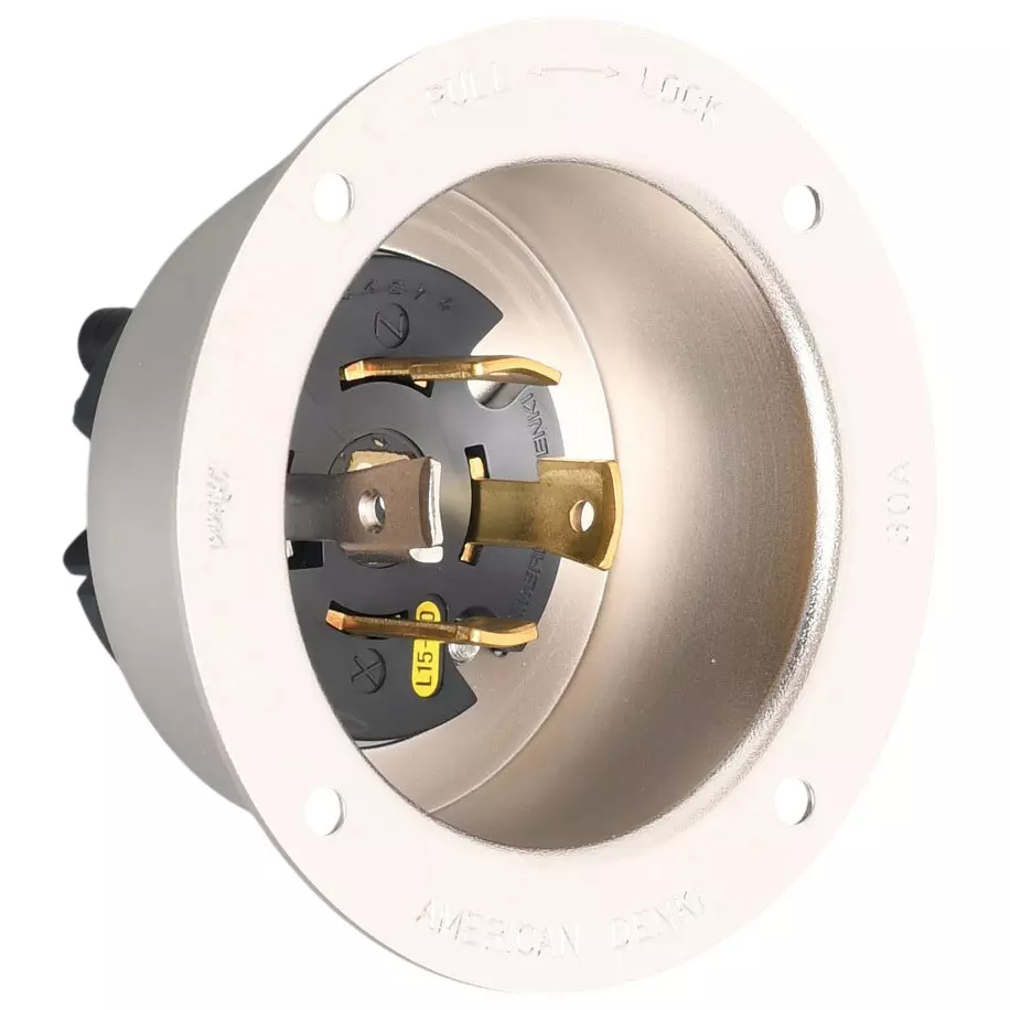 AMERICAN DENKI Hook Type Flange Inlet 250 V Rated Voltage, 4325-L15
