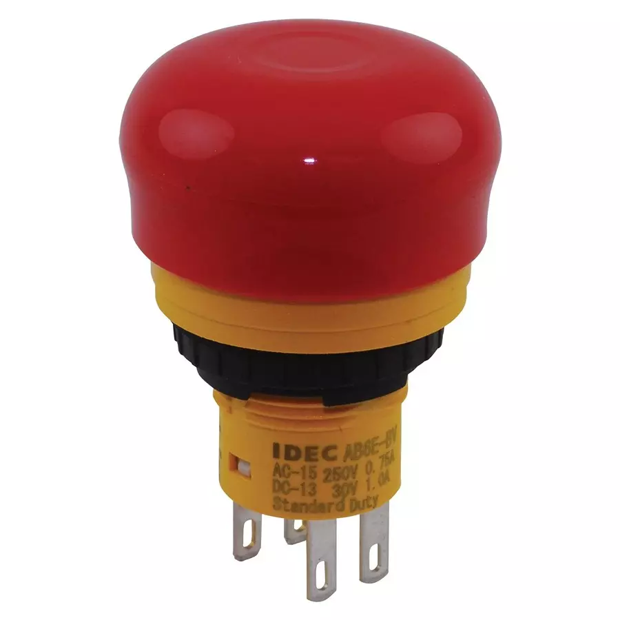 IDEC SWITCH, E-STOP, DPST, 5A, 250VAC, AB6E-3BV02PTRH.