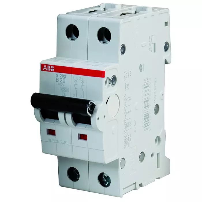 ABB Circuit Breaker, Thermal Mag, 2 Pole, S202-B20