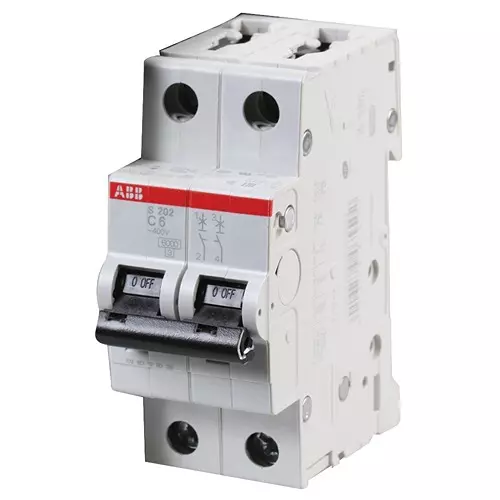 ABB Circuit Breaker, Thermal Mag, 2 Pole, S202-C6