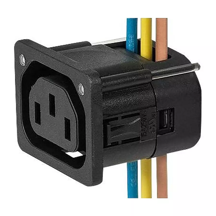 SCHURTER Iec Outlet F, 10A, 250Vac, Idc, Panel, 3-104-300