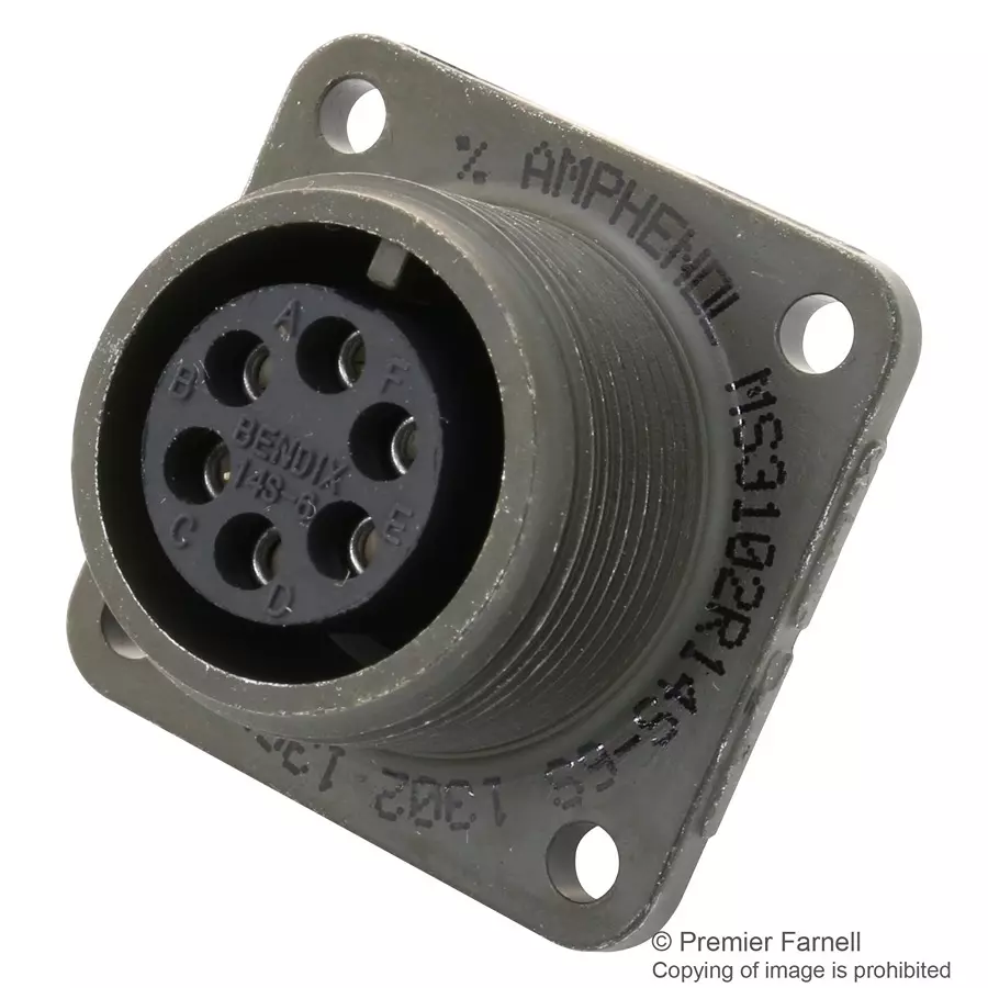 AMPHENOL AEROSPACE CIRCULAR CONNECTOR, RECEPTACLE, SIZE 14S, 6 POSITION, BOX, MS3102R14S-6S