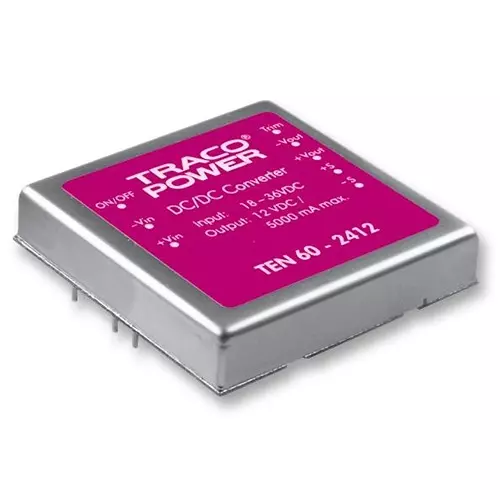 TRACO POWER CONVERTER, DC TO DC, 12V, 5A, 60W, TEN 60-2412