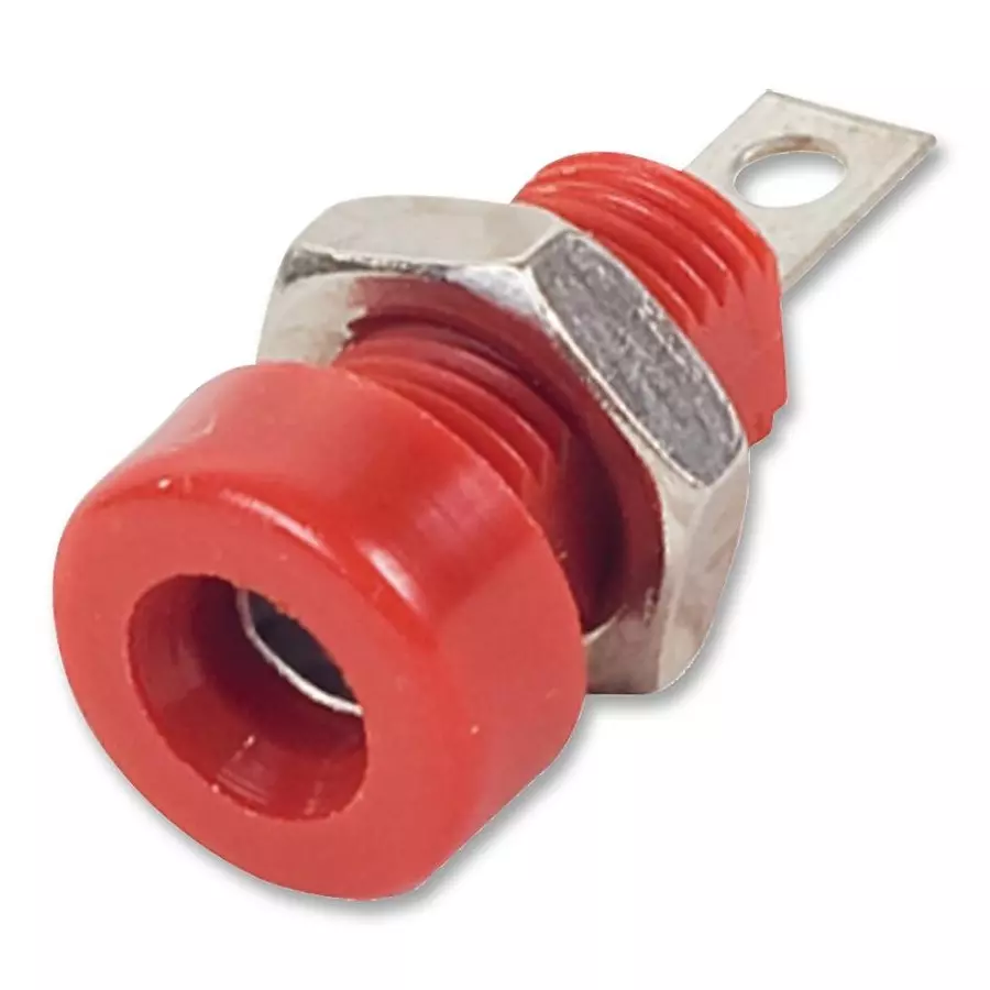 JOHNSON BANANA SOCKET, 15A, 4MM, PANEL, RED, 108-0902-001