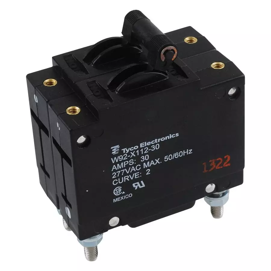 TE CONNECTIVITY CIRCUIT BREAKER, HYDROMAGNETIC, 2P, 277V, 30A, W92-X112-30