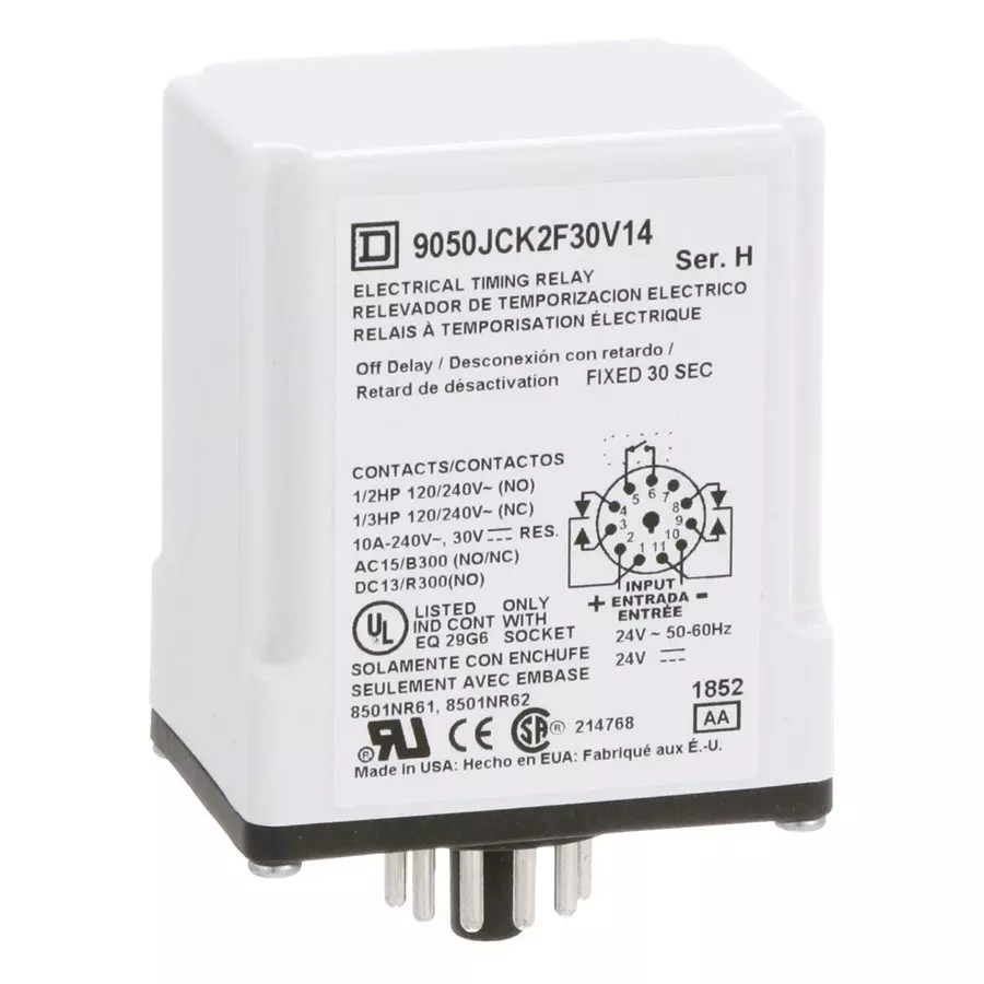 SQUARE D BY SCHNEIDER ELECTRIC Time Delay Relay, Dpdt, 30S, 24V, 9050JCK2F30V14