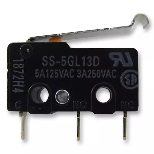 OMRON MICROSWITCH, 5A, SIM ROLLER, SPDT, PCB, SS-5GL13D