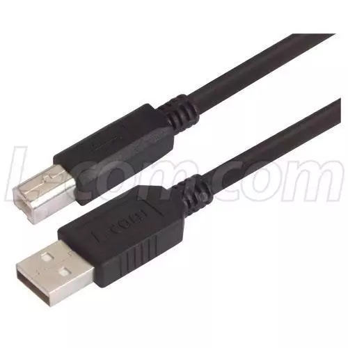 L-COM USB CABLE, TYPE A MALE / TYPE B MALE, 3M, BLACK, CAUBLKAB-3M.