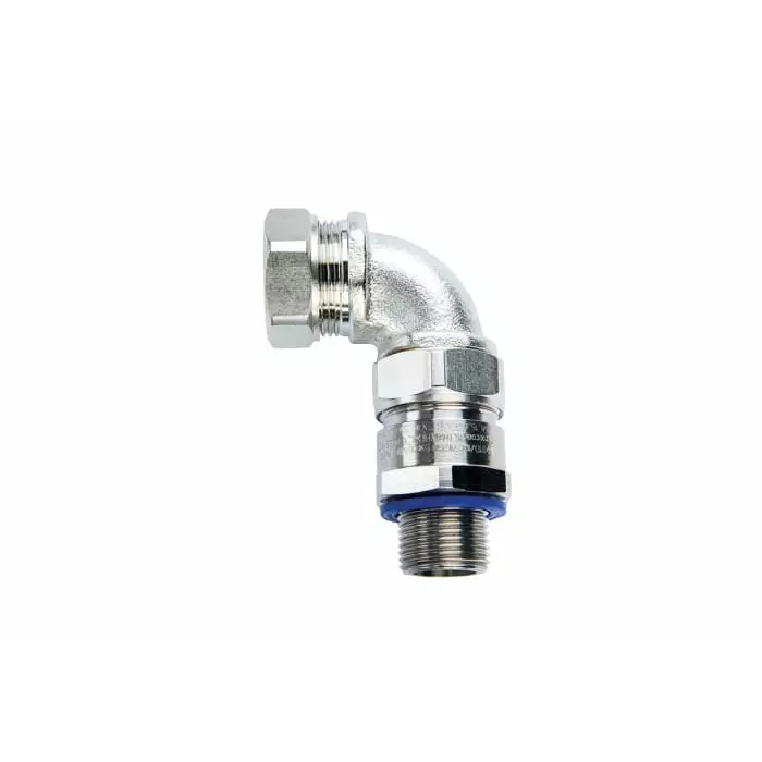 Flexicon 90° Elbow Conduit Fitting 20mm Nominal Size M20 Brass Silver IP66 IP67 IP68 Rating, LTP20-M20-EXD-90