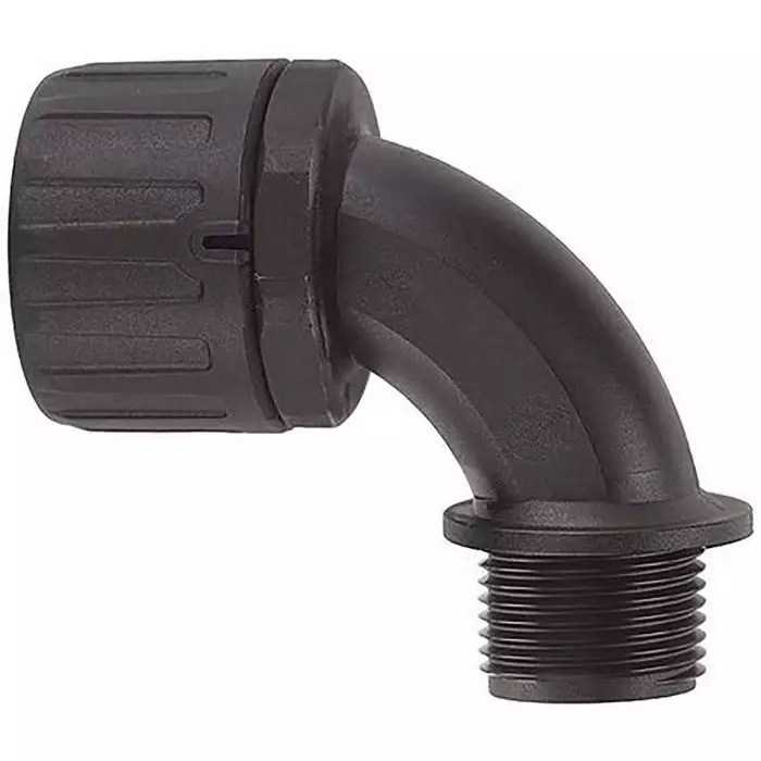 Flexicon 90° Elbow Conduit Fitting 28mm Nominal Size M25 Nylon 66 Black IP66 Rating, FPA28-M25-90B (Pack of 10 Pcs)