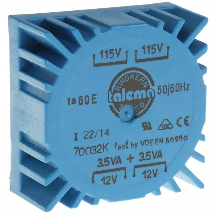 Nuvotem Talema Toroidal Transformer 115 V AC 230 V AC 2 x 12V AC 7VA 2 Output, 70032K