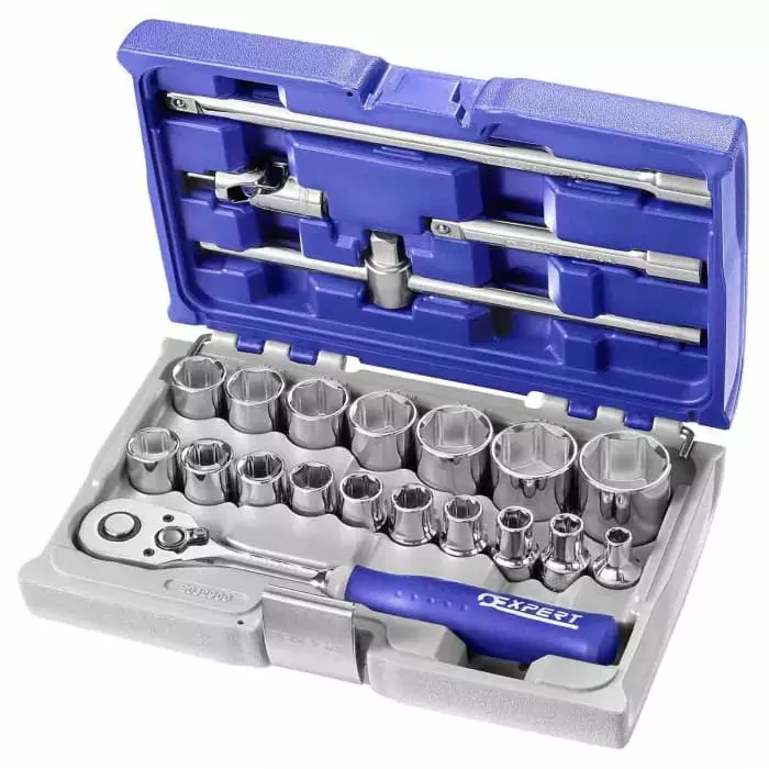 Expert by Facom Standard Socket Set with Ratchet 1/2 inch Square Drive Hexagon Head, E032900 (Pack of 22 Pcs)