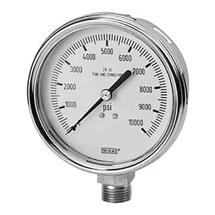 WIKA Analogue Pressure Gauge 2000psi Bottom Entry 100mm Outside Diameter UKAS, 9832705