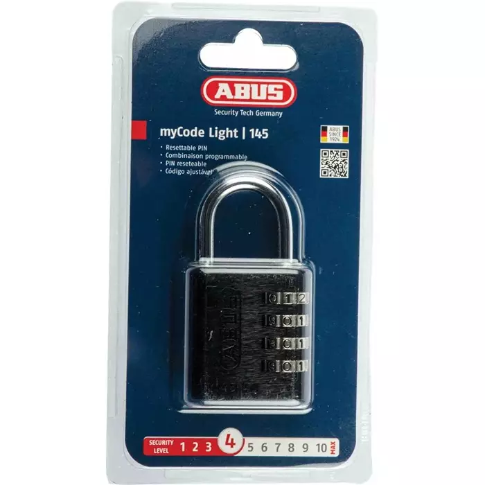 ABUS 145/40 Combination Weatherproof Aluminium Combination Padlock 6 mm Shackle 41.5 mm Body, 145/40 Black