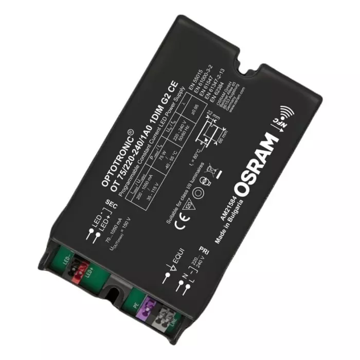 OSRAM LEDVANCE Dimmable LED Driver 35-115V Output 75W Output 1.05A Output Constant Current Dimmable, OT-75/220-240/1A0-1DIM-G2-CE