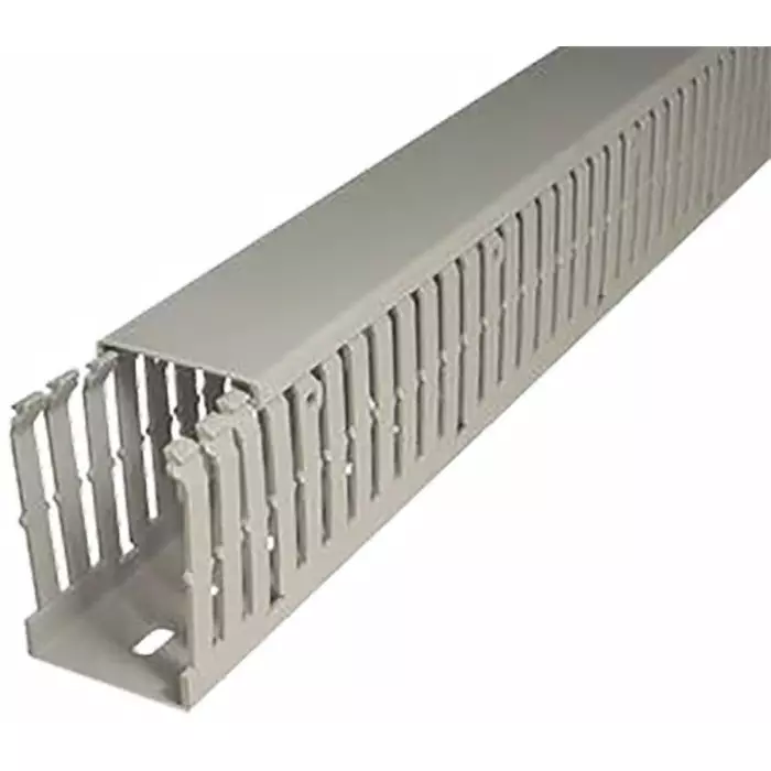 SES Sterling GF-DIN-A6/4 Grey Slotted Panel Trunking Open Slot W50 mm x D100mm L2m PVC, 8450286013