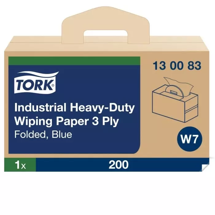 Tork Industrial Heavy-Duty Wiping Rolled Blue Paper Towel 324x385mm 3-Ply 200 Sheets, 130083