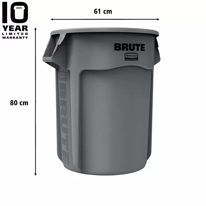 RUBBERMAID Brute 167L Grey Polyethylene Waste Bin, FG264360GRAY