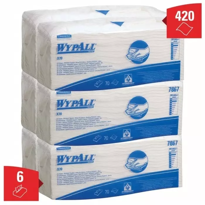 Kimberly Clark WypAll White Cloths for Industrial Cleaning Wet Use 380 x 420mm Repeat Use, 7867