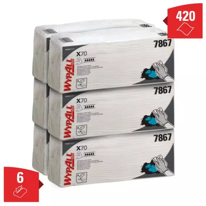 Kimberly Clark WypAll White Cloths for Industrial Cleaning Wet Use 380 x 420mm Repeat Use, 7867