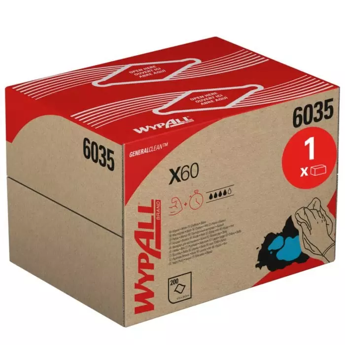 Kimberly Clark WypAll X60 General Clean 6035 White Cloths for Industrial Cleaning Dry Use 418 x 283mm, 6035