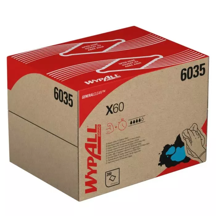 Kimberly Clark WypAll X60 General Clean 6035 White Cloths for Industrial Cleaning Dry Use 418 x 283mm, 6035