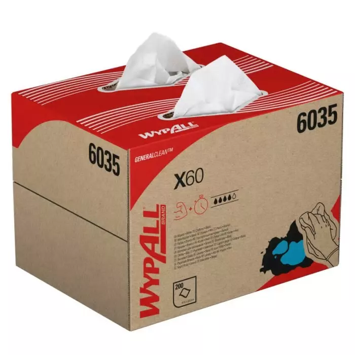 Kimberly Clark WypAll X60 General Clean 6035 White Cloths for Industrial Cleaning Dry Use 418 x 283mm, 6035