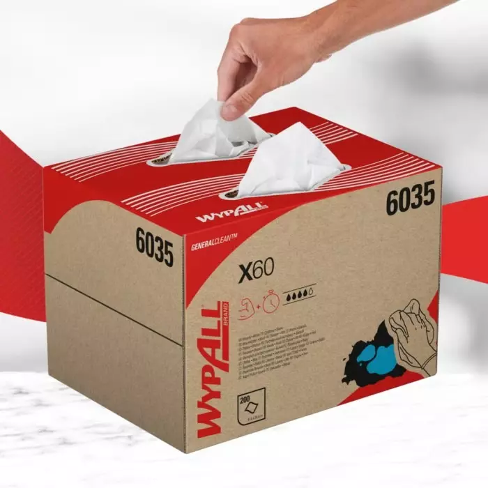 Kimberly Clark WypAll X60 General Clean 6035 White Cloths for Industrial Cleaning Dry Use 418 x 283mm, 6035
