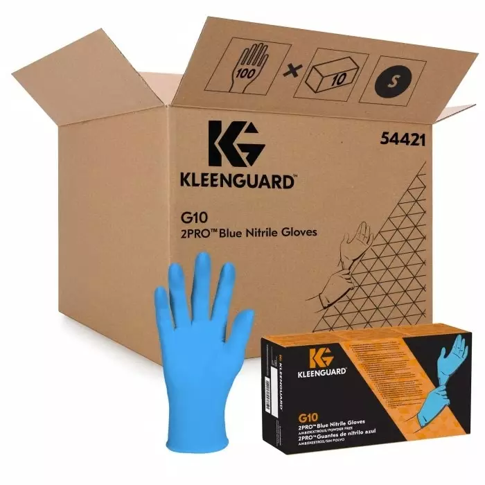 Kimberly-Clark G10 Blue Powdered Nitrile Disposable Gloves Size S 1000 per Pack, 54421