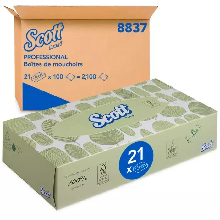 Kimberly-Clark SCOTT Facial Tissues 2-Ply 100 Wipes Per Pack White, 8837
