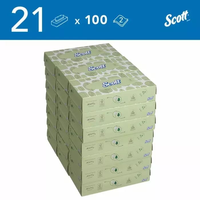 Kimberly-Clark SCOTT Facial Tissues 2-Ply 100 Wipes Per Pack White, 8837