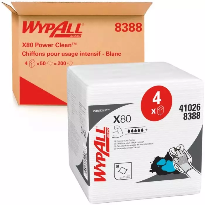 Kimberly-Clark Dry Heavy Duty Wipes White 50 Wipes 305 x 317mm for Industrial Cleaning, 8388