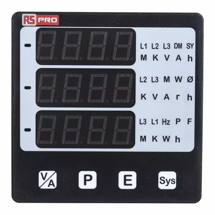 RS PRO LED Digital Panel Multi-Function Meter for AC Current, AC Voltage, Active, Apparent Power & Frequency