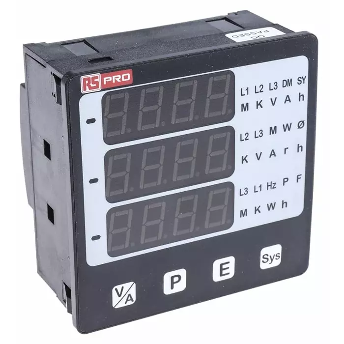 RS PRO LED Digital Panel Multi-Function Meter for AC Current, AC Voltage, Active, Apparent Power & Frequency