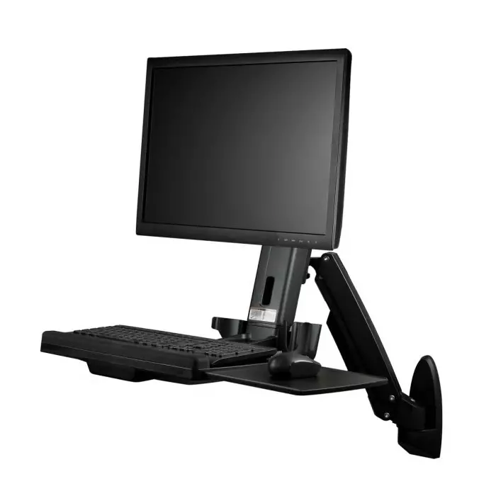 StarTech.com Sit-Stand Desk Converter Wall Mounted for 24 inch Monitor with Extension Arm, WALLSTS1