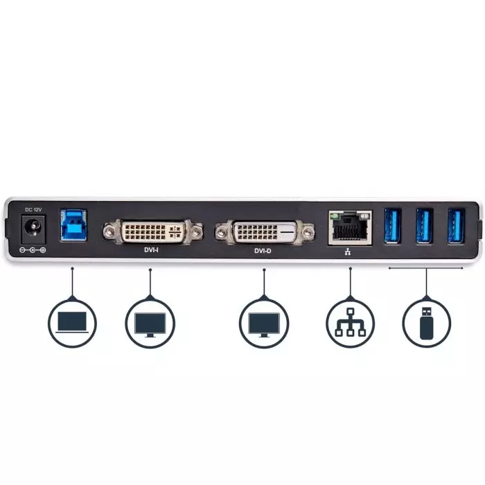 StarTech.com Dual Monitor USB 3.0 Docking Station with DVI HDMI VGA - 5 x USB Ports USB A USB B, USB3SDOCKDD