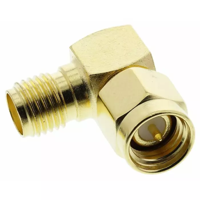 Telegartner Right Angle 50 Ω RF Adapter SMA Plug to SMA Socket 12.4 GHz, J01154A0021