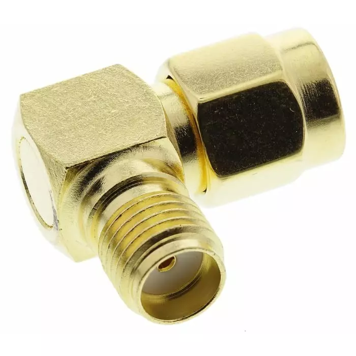 Telegartner Right Angle 50 Ω RF Adapter SMA Plug to SMA Socket 12.4 GHz, J01154A0021