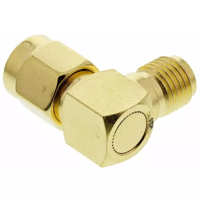 Telegartner Right Angle 50 Ω RF Adapter SMA Plug to SMA Socket 12.4 GHz, J01154A0021