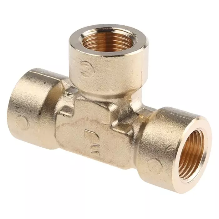Legris Brass Pipe Fitting Tee Threaded Equal Tee Female BSPP 3/8 inch to Female BSPP 3/8in, 0145 17 17 (Pack of 5 Pcs)