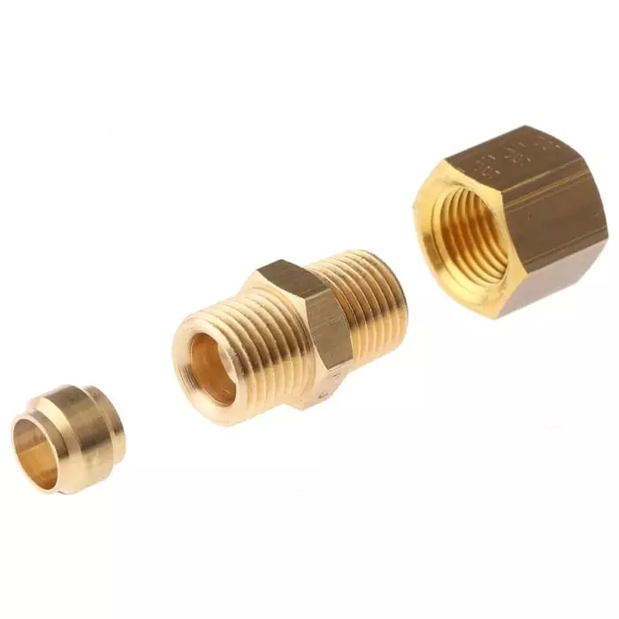 Legris Brass Pipe Fitting Straight Compression Coupler Male R 1/8 inch to Female 6 mm, 0105 06 10 (Pack of 5 Pcs)