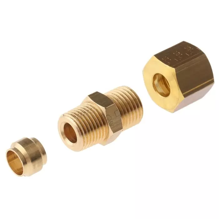 Legris Brass Pipe Fitting Straight Compression Coupler Male R 1/8 inch to Female 6 mm, 0105 06 10 (Pack of 5 Pcs)