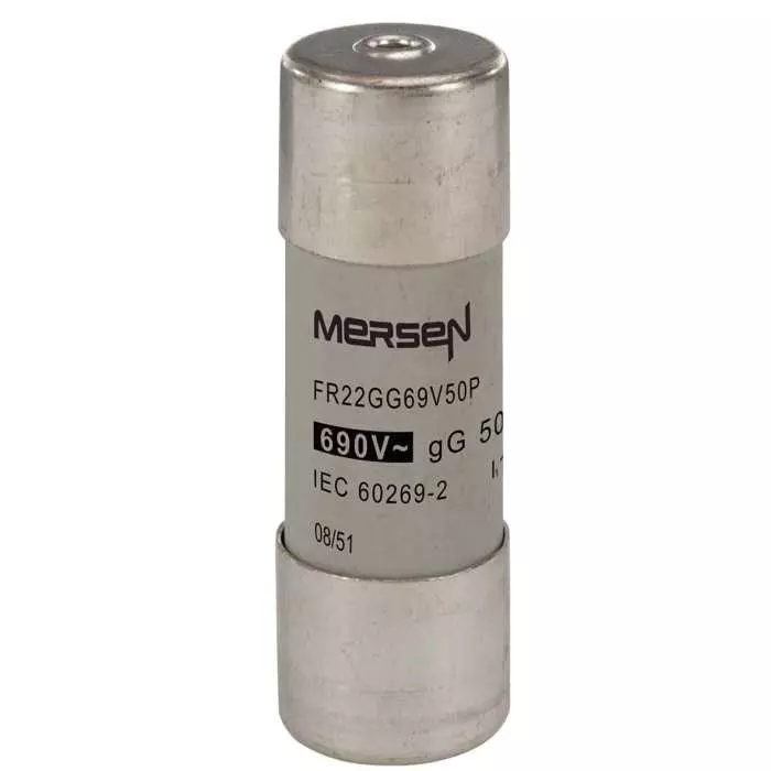 Mersen Slow-Blow Ceramic Cartridge Fuse 50 A 690 V AC 22.2x58 mm, FR22GG69V50P (Pack of 10 Pcs)