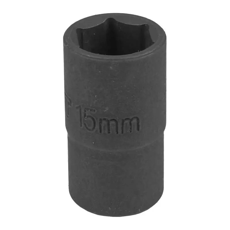 FORCEKRAFT Impact Socket 6 Point Grip Black Chrome Molybdenum Steel 15 mm Diameter Black Oxide Finish for Industrial Use