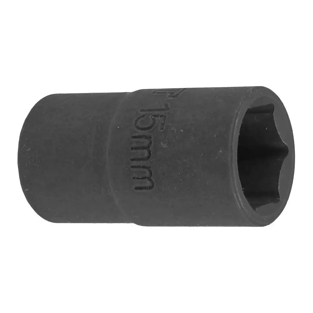 FORCEKRAFT Impact Socket 6 Point Grip Black Chrome Molybdenum Steel 15 mm Diameter Black Oxide Finish for Industrial Use